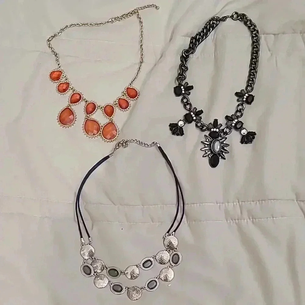 #14 set of 3 fashion statement necklaces layered chunky chain